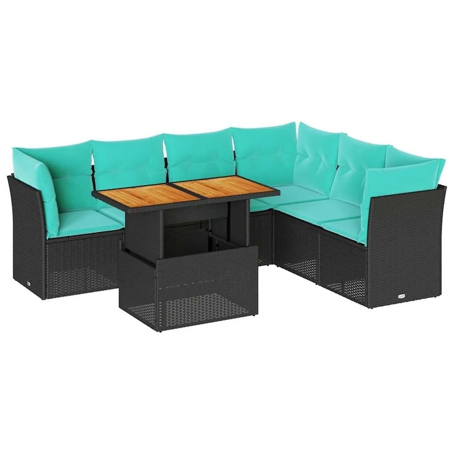 vidaXL 7-Tlg Garten-Sofagarnitur mit Kissen Schwarz Poly Rattan 3326934