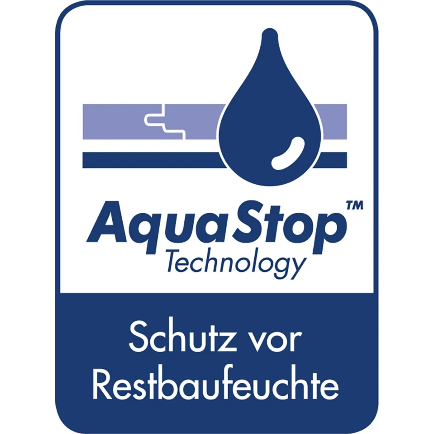 AquaStop Technologie Logo für Selitflex Trittschalldämmung, Schutz vor Restbaufeuchte.