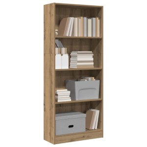 vidaXL Bücherregal Artisan-Eiche aus Holzwerkstoff mit 5 offenen Fächern, gefüllt mit Büchern und Boxen.