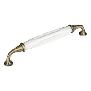 SOTECH Porzellangriff JOHANNA BA 160 mm Antik Messing Weiß