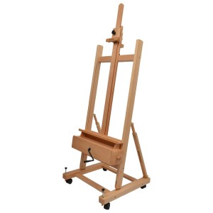 Artina Pisa Staffelei aus Buchenholz, mobile Atelierstaffelei mit Schubladen und Rollen.