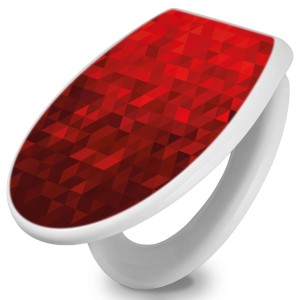 Weißer WC-Sitz mit Absenkautomatik und rotem Dreiecke-Motiv von Banjado.