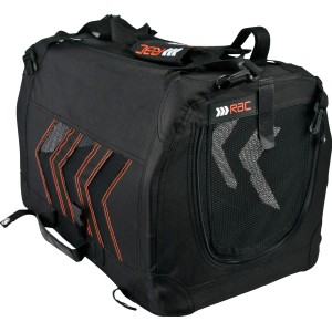 Schwarze Heim RAC Transporttasche Größe M für Haustiere, mit Tragegriffen und Belüftung.