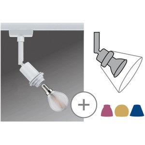 Weißer URail DecoSystems Spot ohne Leuchtmittel für Schienensysteme.