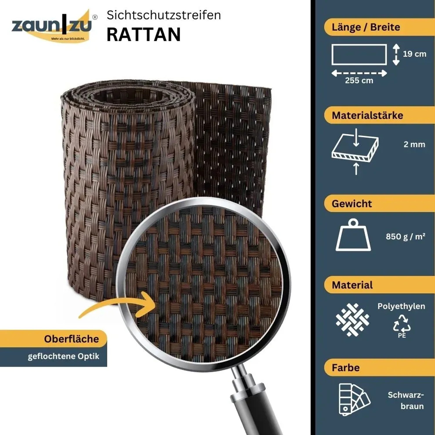 Rattan-Sichtschutzstreifen Für Doppelstabmattenzaun – 255x19 Cm, 9 Farben, UV-beständig