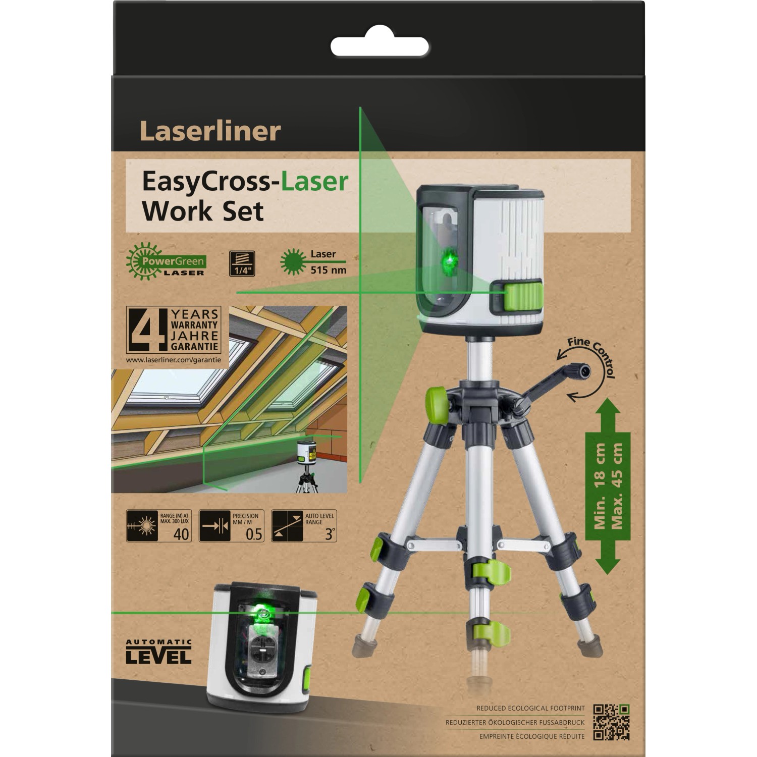 Laserliner EasyCross-Laser Set mit Stativ für präzises Nivellieren.