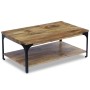 Rechteckiger vidaXL Couchtisch aus Mangoholz mit Ablage und schwarzem Stahlgestell, 100x60x38 cm.