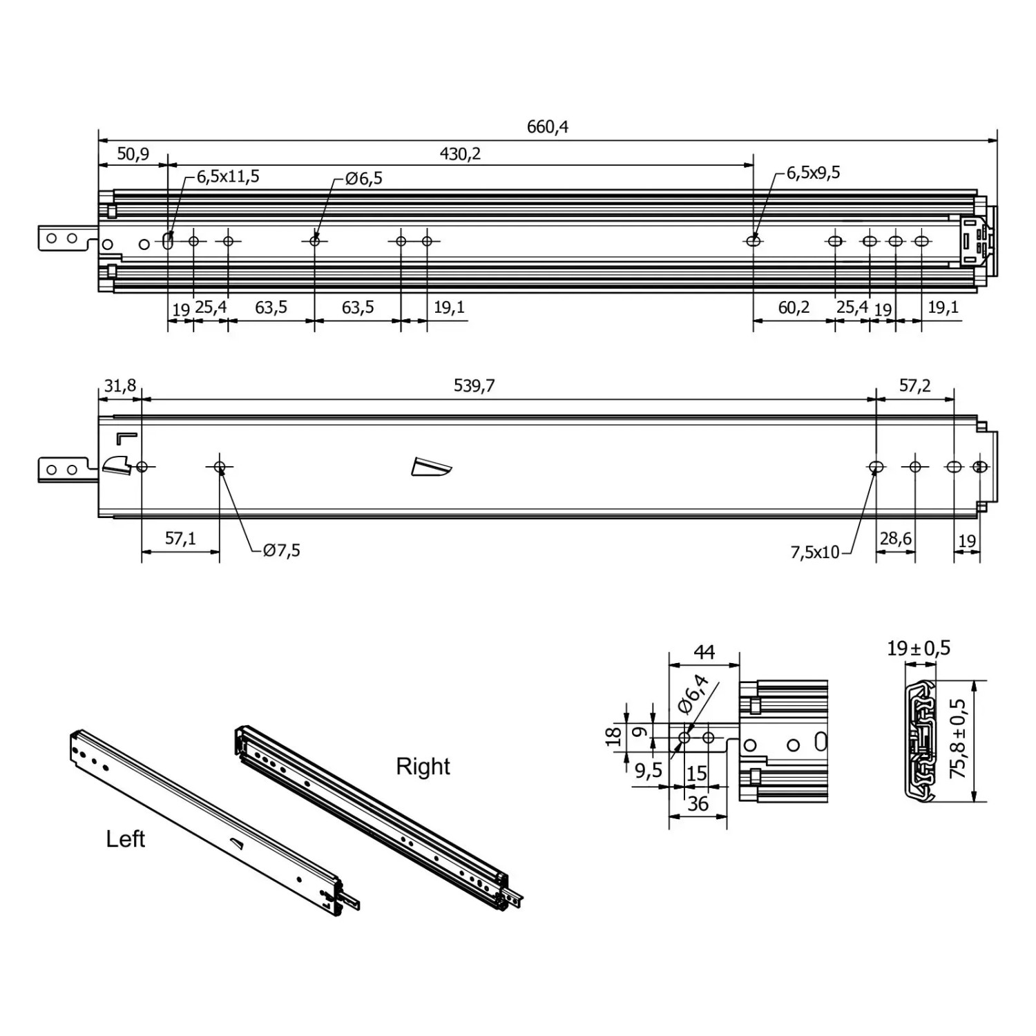 SOTECH Schwerlastauszug KV2-200-H76-L650-LC 660 mm 200 kg Lock In Out_7