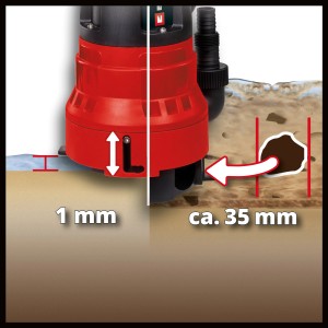 Einhell GC-DP 6935 LL Schmutzwasserpumpe: Flachabsaugung bis 1 mm, Schmutzwasser bis 35 mm.