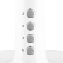 Nahaufnahme: Bedienelemente (0-3) des weißen Emerio Tischventilators (30 cm).