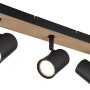 Globo Strahler Robby, 3-flammig, schwarz matt, mit Holzoptik, 410x60x135mm. Spots für GU10 Leuchtmittel.