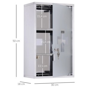 HOMCOM Medizinschrank aus Edelstahl mit Glastür, Schloss und drei Fächern.