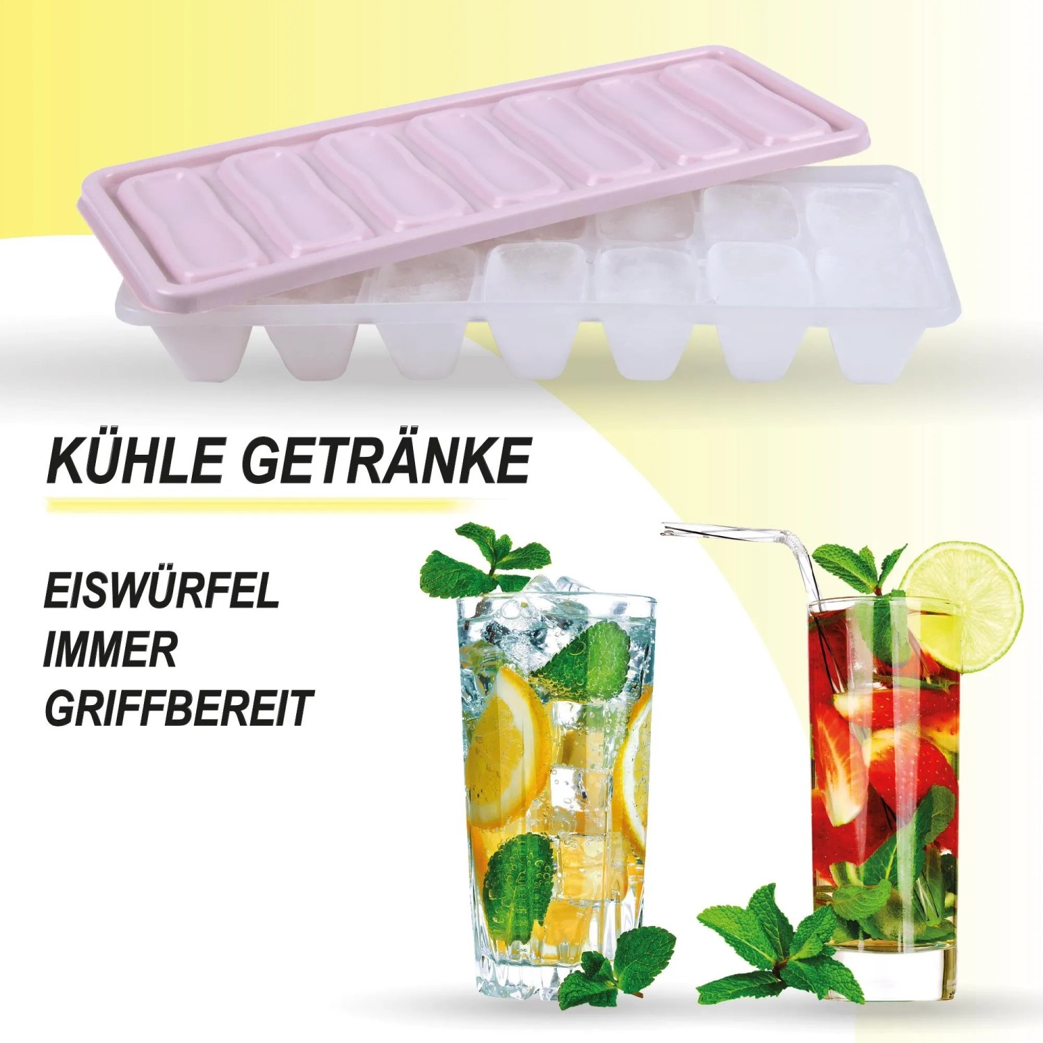 Bestgoodies Eiswürfelform Rosa, 4er Set mit Deckel. Küchenhelfer für erfrischende Getränke.