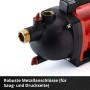 Detailaufnahme: Einhell Aquinna Akku-Gartenpumpe mit robusten Metallanschlüssen.