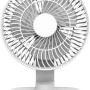 Weißer Akku-Tischventilator (Ø 20 cm) für flexible, kabellose Kühlung.