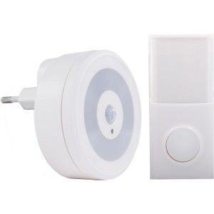 Weißer Funk-Steckdosengong mit Nachtlicht und Bewegungsmelder für OBI. Türklingel ohne Kabel.