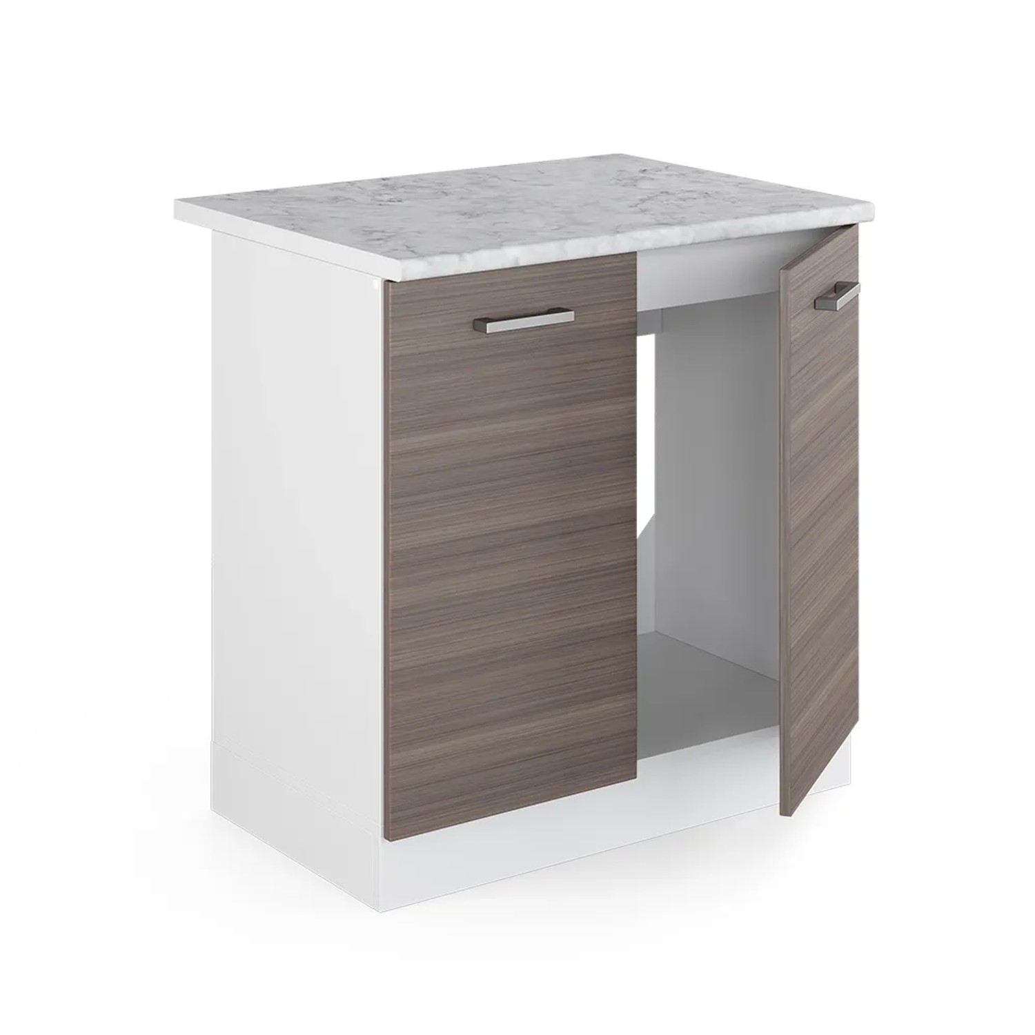 Vicco Spülenunterschrank R-Line, grau/weiß mit Marmor Arbeitsplatte, 80 cm breit.