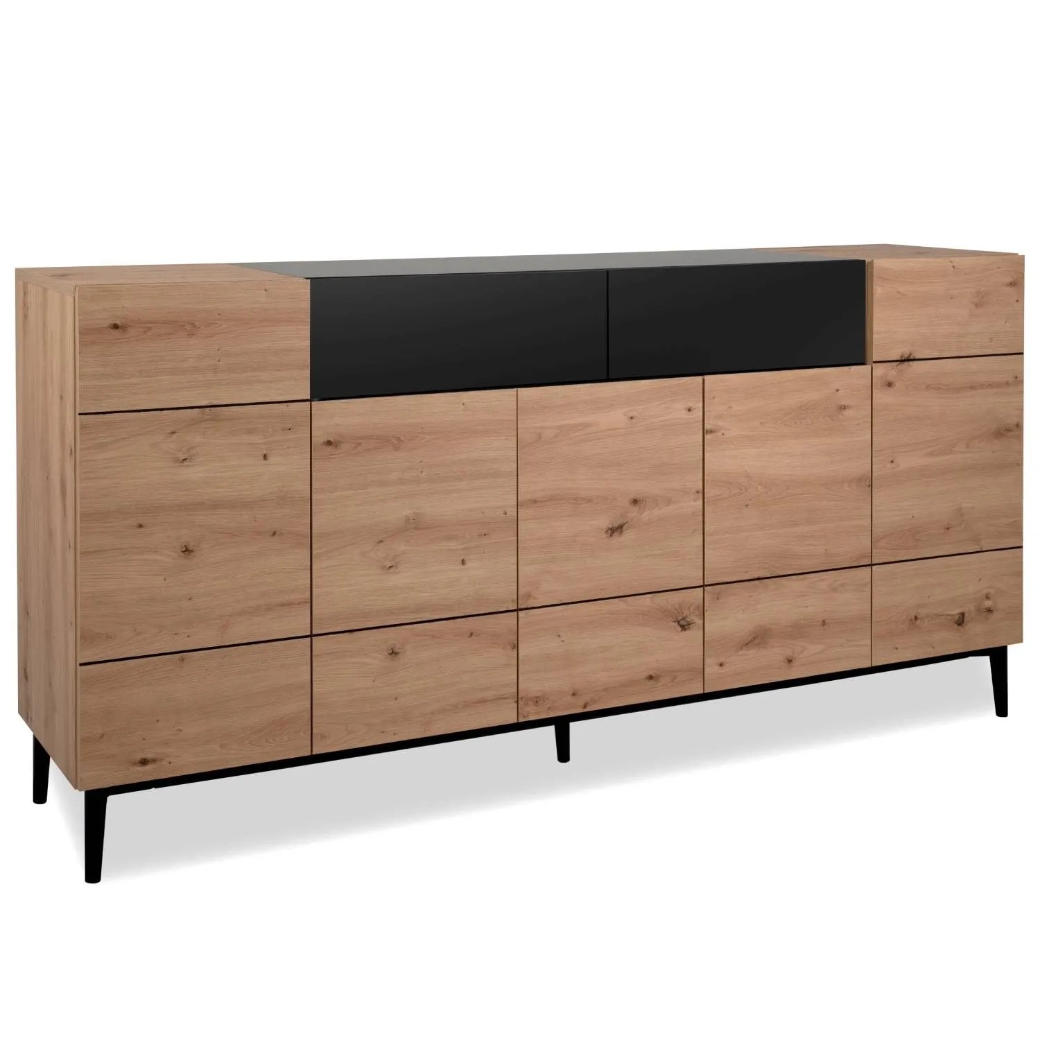 Homestyle4u Sideboard Kommode Eiche Holz Braun Schwarz Wohnzimmerschrank