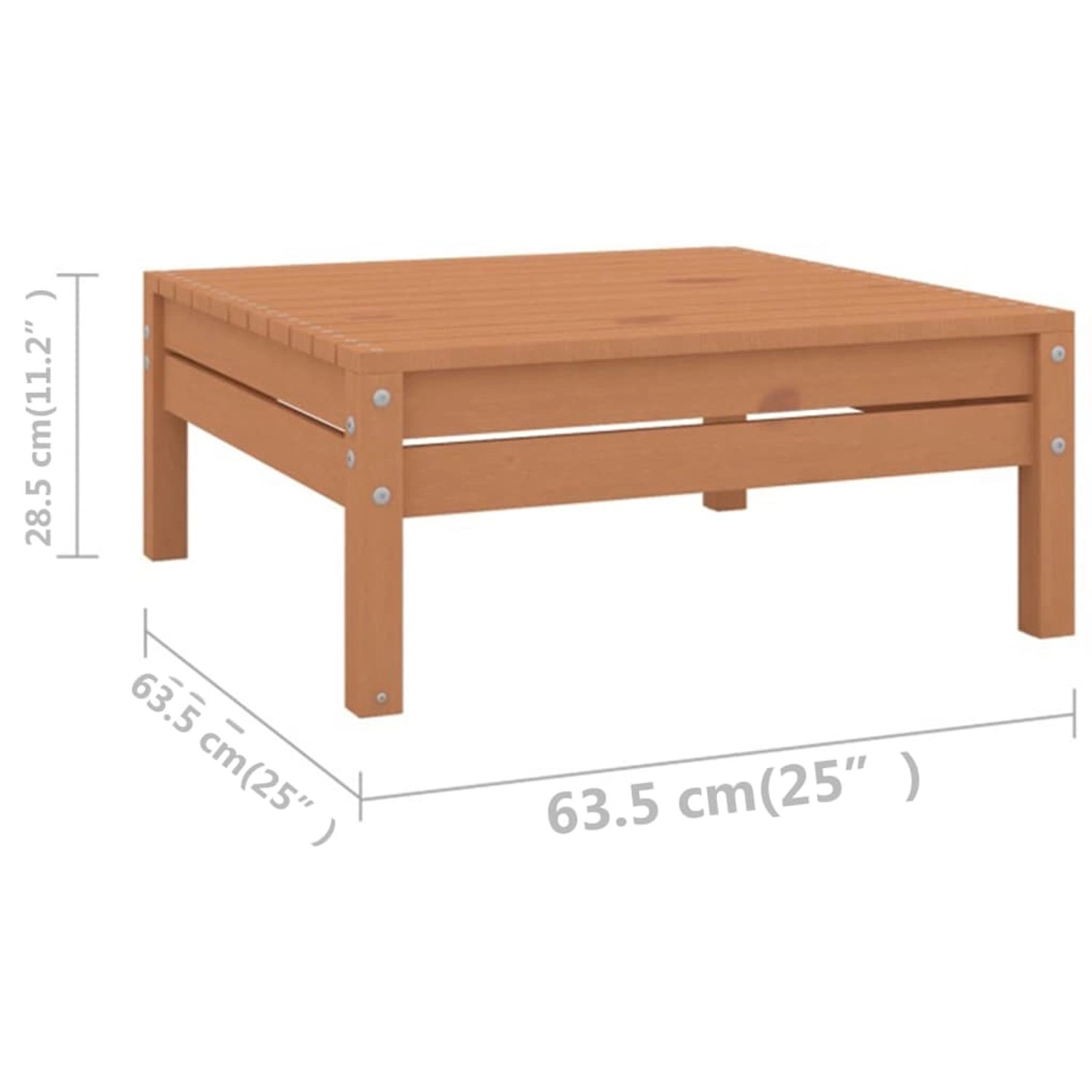 Quadratischer Gartentisch, honigbraun, aus massivem Kiefernholz, Teil des vidaXL Lounge-Sets.