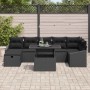 Schwarzes 8-teiliges vidaXL Garten-Sofa-Set aus Poly Rattan mit Tisch und Kissen.