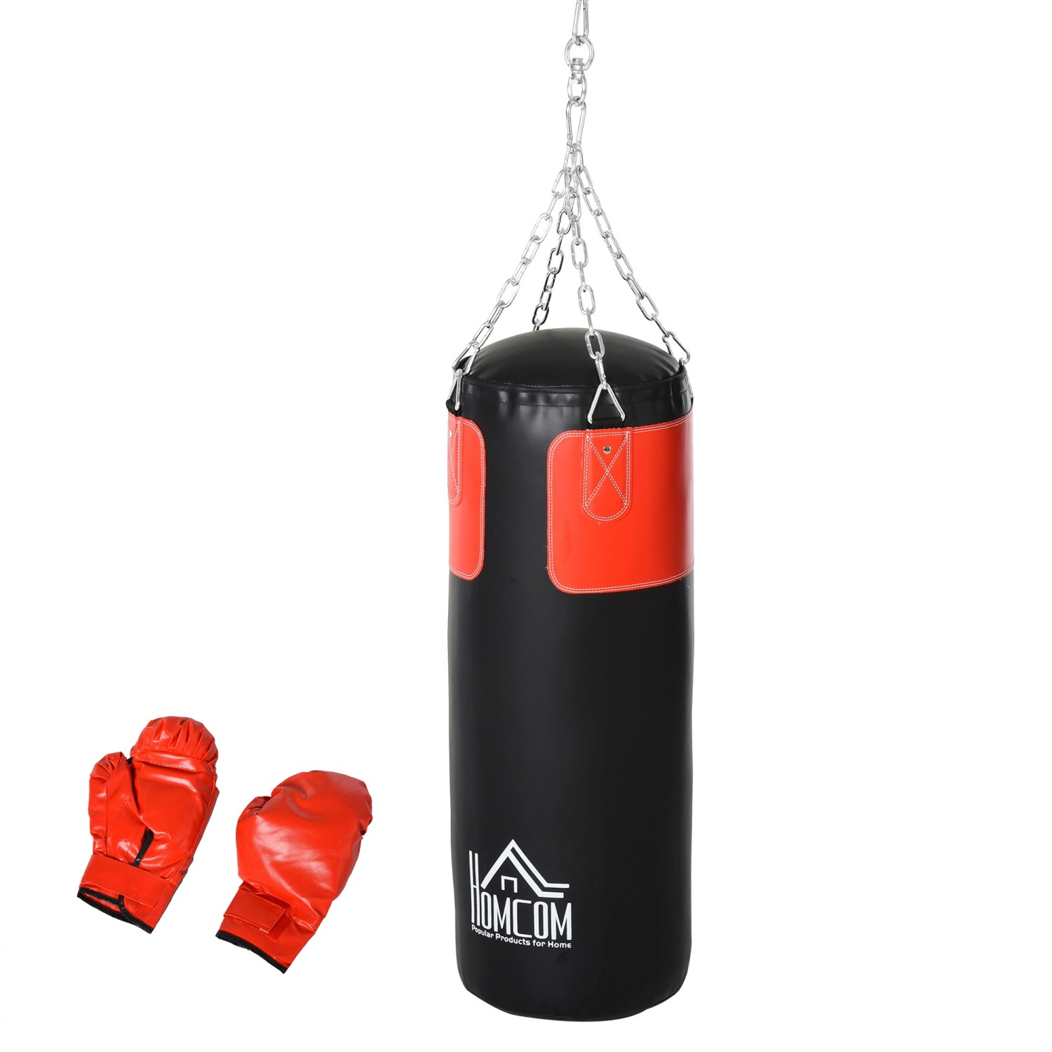 Thumbnail - HOMCOM Boxset mit Boxhandschuhen Gefüllt Set PVC EPE Stahl Schwarz Ø30 x H120 cm