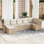Beiges 7-teiliges vidaXL Garten-Sofa-Set aus Poly Rattan mit Kissen und Stauraum.
