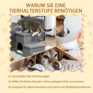 PawHut Hundetreppe mit 3 Stufen, Höhle und Stauraum. Ideal für kleine Hunde und Katzen.