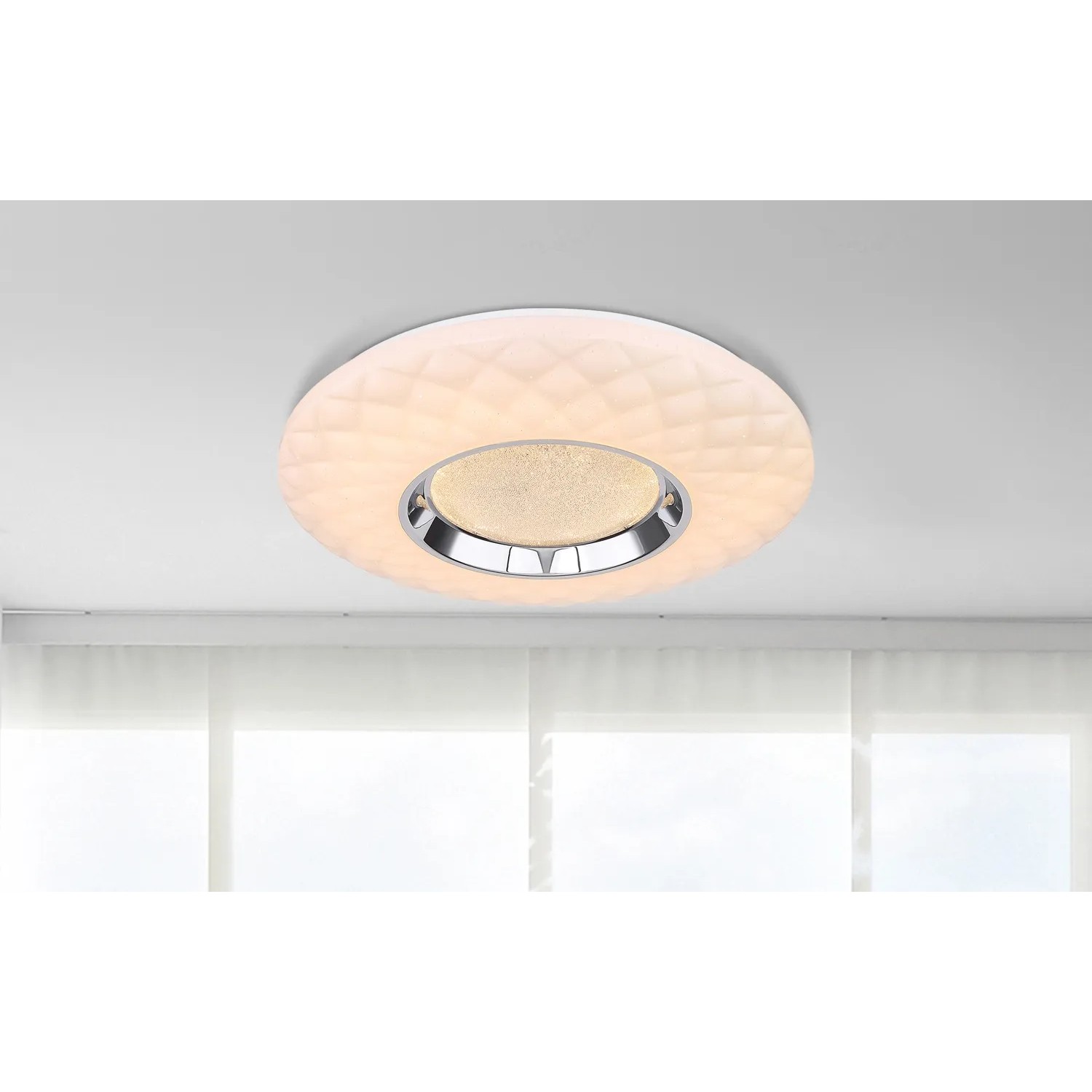 Weiße Globo LED-Deckenleuchte Magnifique, Ø 49 cm, mit Sparkle Dekor und Glaskristallen.