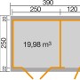 Grundriss Weka Holz-Gartenhaus Brixen, 370x250 cm, mit Raumaufteilung und Maßen.