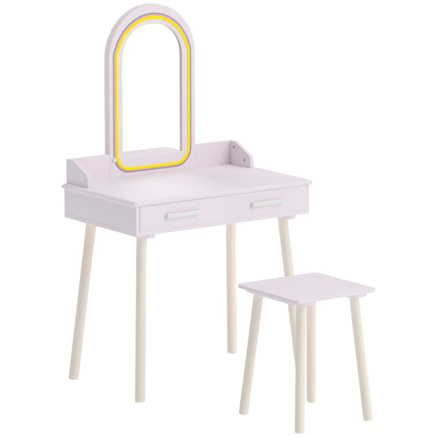 AIYAPLAY Kinder Schminktisch Set Acryl Kiefernholz 60L x 36B x 100H cm Rosa