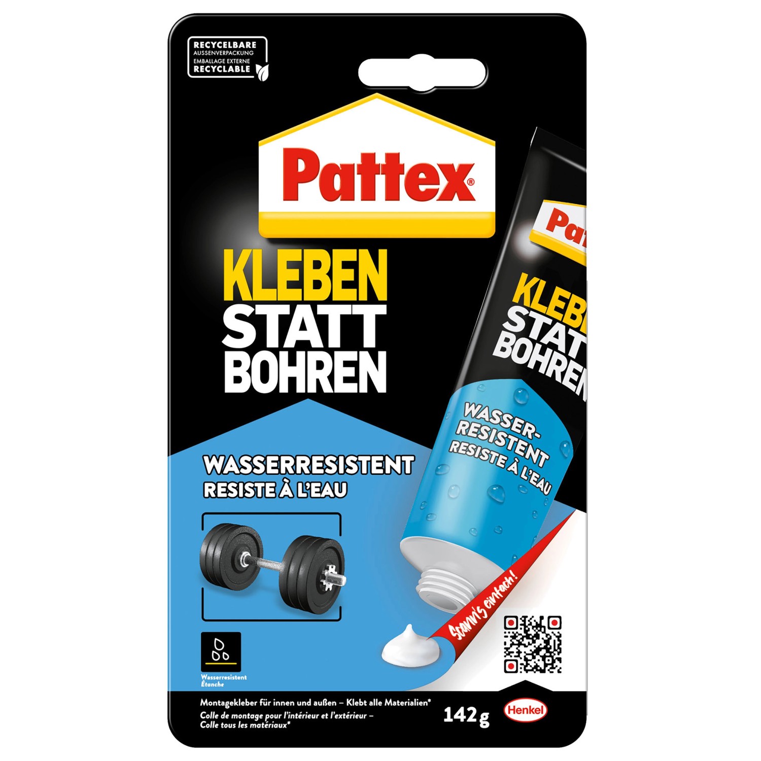 Pattex Montagekleber Kleben statt Bohren Wasserresistent Baukleber 142 g