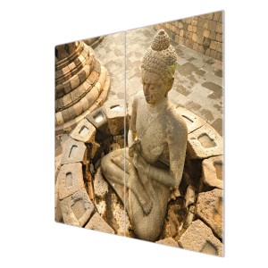 Banjado Herdabdeckplatte 2-teilig mit Buddha-Motiv, auch als Schneidebrett nutzbar.