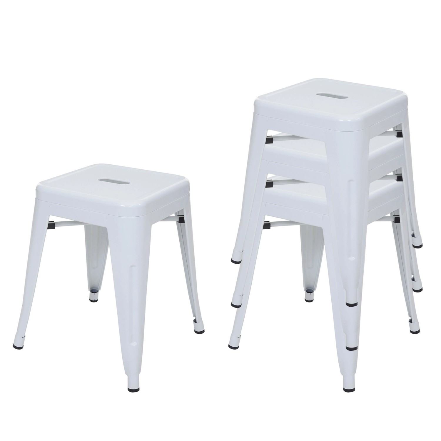 PROREGAL 4er-Set Hocker Sitzhöhe 46cm Metall Industriedesign Stapelbar Weiß günstig online kaufen