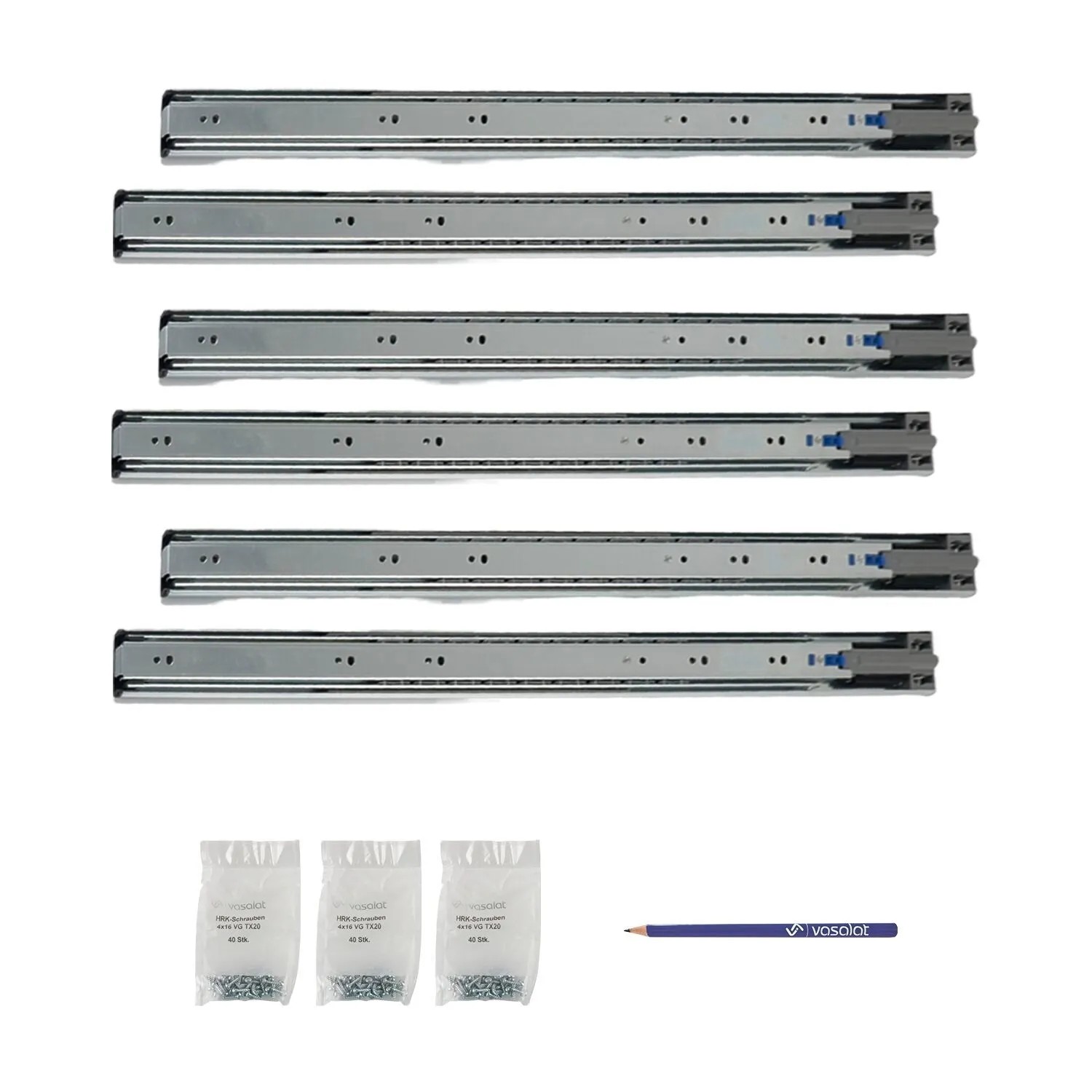 vasalat Kugelauszug 600mm Softclose Kugelführung - Vollauszug mit Dämpfung - 3 Paar