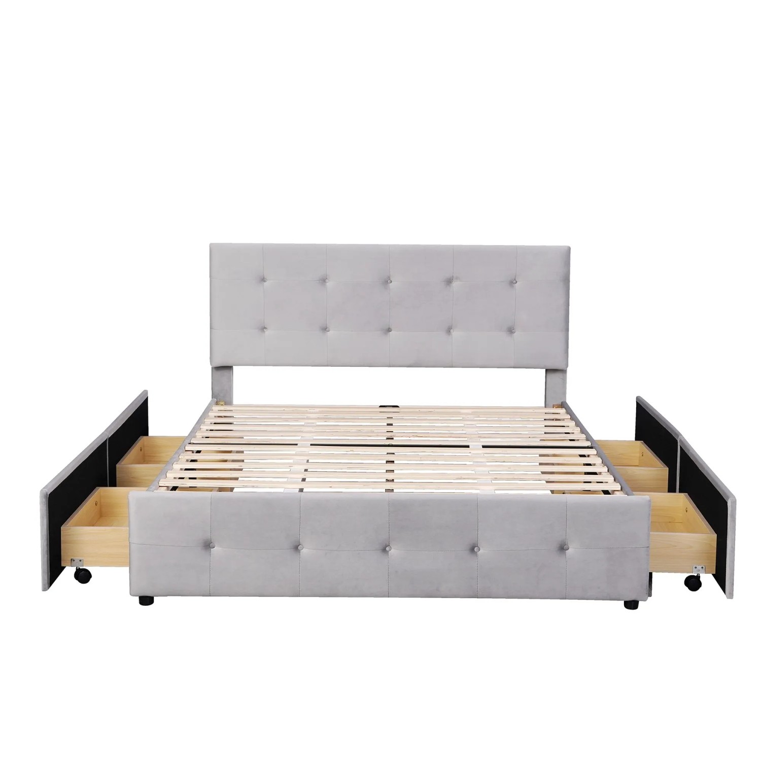 okwish Polsterbett 140x200cm mit Schubladen Schlafzimmer Grau ohne Matratze