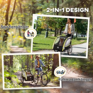 HOMCOM 2-in-1 Kinderfahrradanhänger als Fahrradanhänger und Buggy mit Mesh-Tür.
