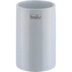 Weißer baliv Zahnputzbecher aus Keramik mit Rillenstruktur.