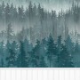 A.S. Création Vliestapete Wallpanel Wald Blau mit Waldmotiv und weißer Holzpaneel-Optik.