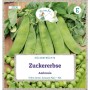 Grüne Fee Zuckererbse Ambrosia Saatgut Packung mit frischen grünen Erbsenschoten und Erbsen.