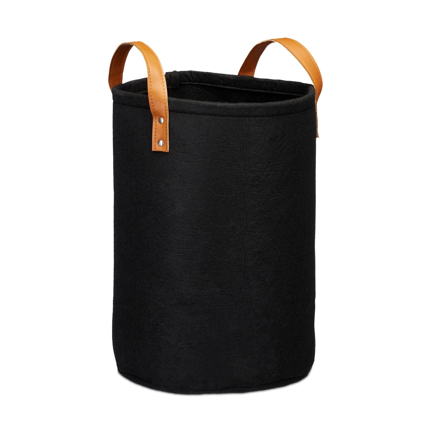 Relaxdays Wäschekorb Filz Schwarz Tragbar Faltbar 45 cm x 30 cm 300 g