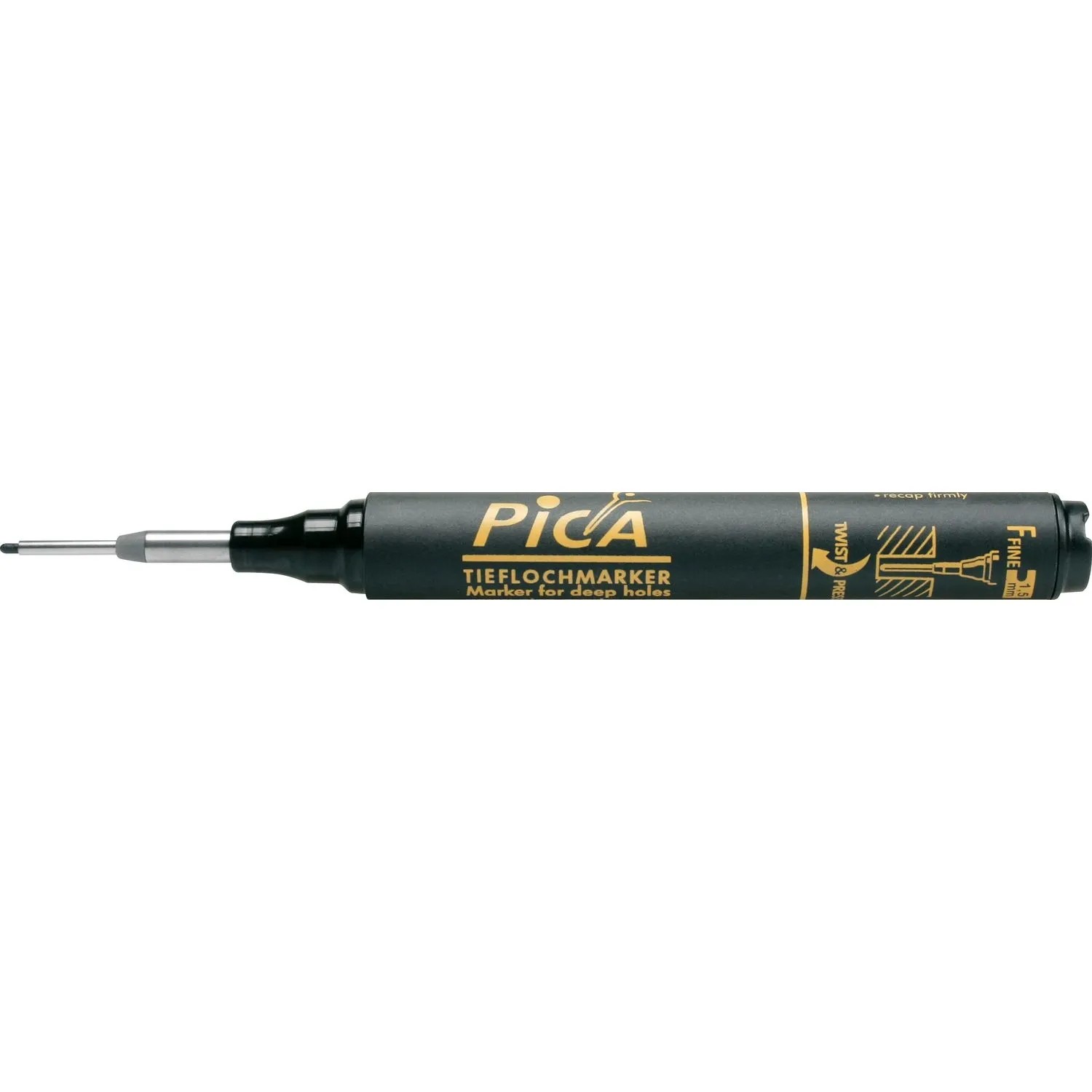 vasalat Pica Tieflochmarker-Set, 3-teilig, Schwarz, Blau, Rot. Lange Spitze für präzise Markierungen in Bohrlöchern.