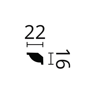 Abbildung der Maße der weißen NOEL & MARQUET NMC WT7 WALLSTYL Eckleiste: 2,2 cm breit und 1,6 cm hoch.