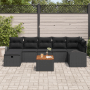 Schwarzes 8-tlg. vidaXL Garten-Sofa-Set aus Poly Rattan mit Kissen und Tisch.
