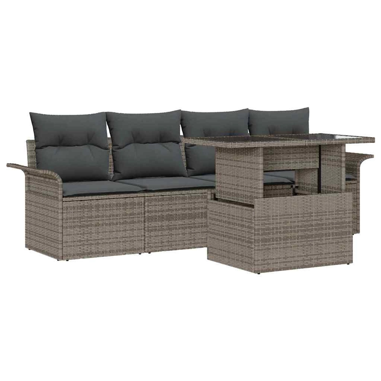 vidaXL 5-Teiliges Garten-Sofa-Set mit Kissen in Grau Poly Rattan 3348185 günstig online kaufen