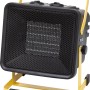 Keramikheizer Elvdal 2 KW: Kompakter, schwarzer Elektroheizer mit gelbem Rahmen und Tragegriff.