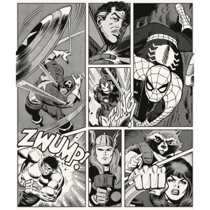 Komar Vinyl-Fototapete Marvel Classic Comic 212 cm x 250 cm Schwarz - Weiß
