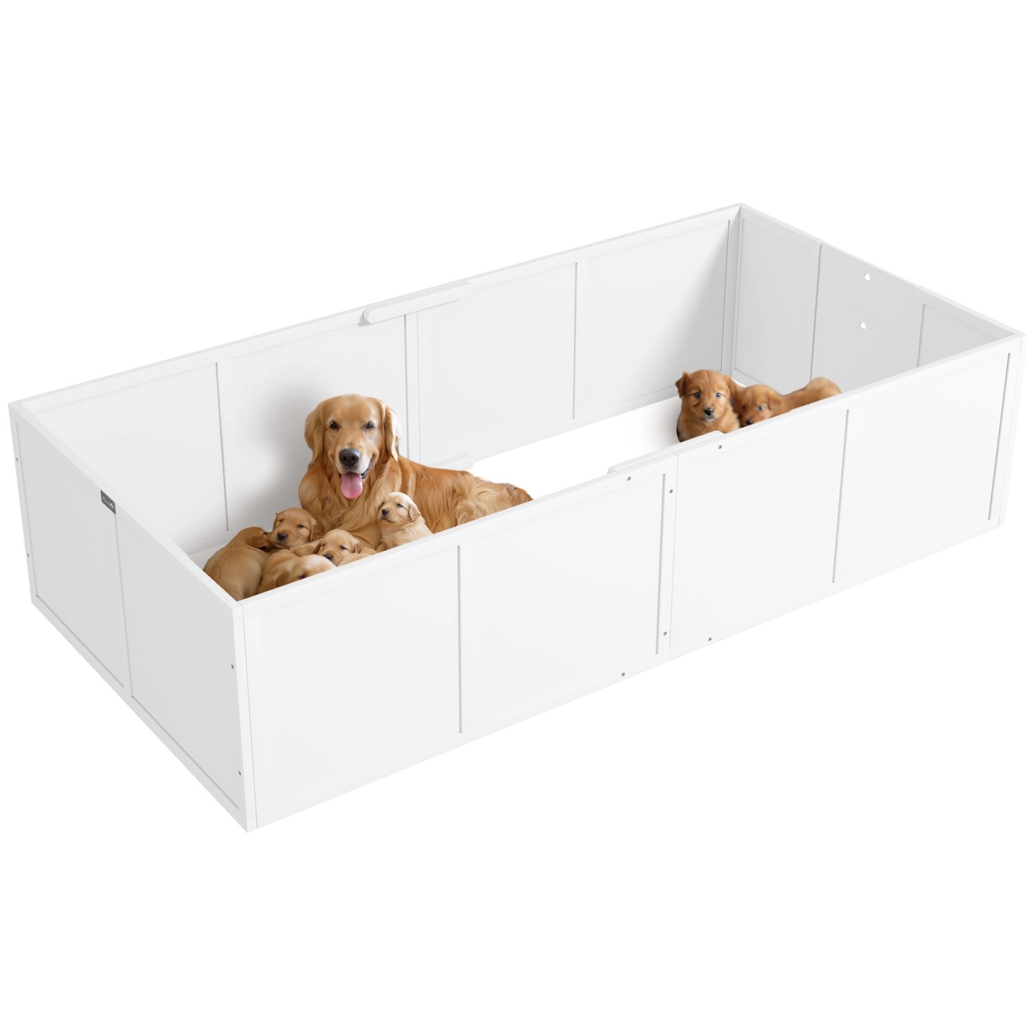PawHut Wurfkiste für Welpen Kiefernholz MDF Weiß 196L x 96B x 48H cm