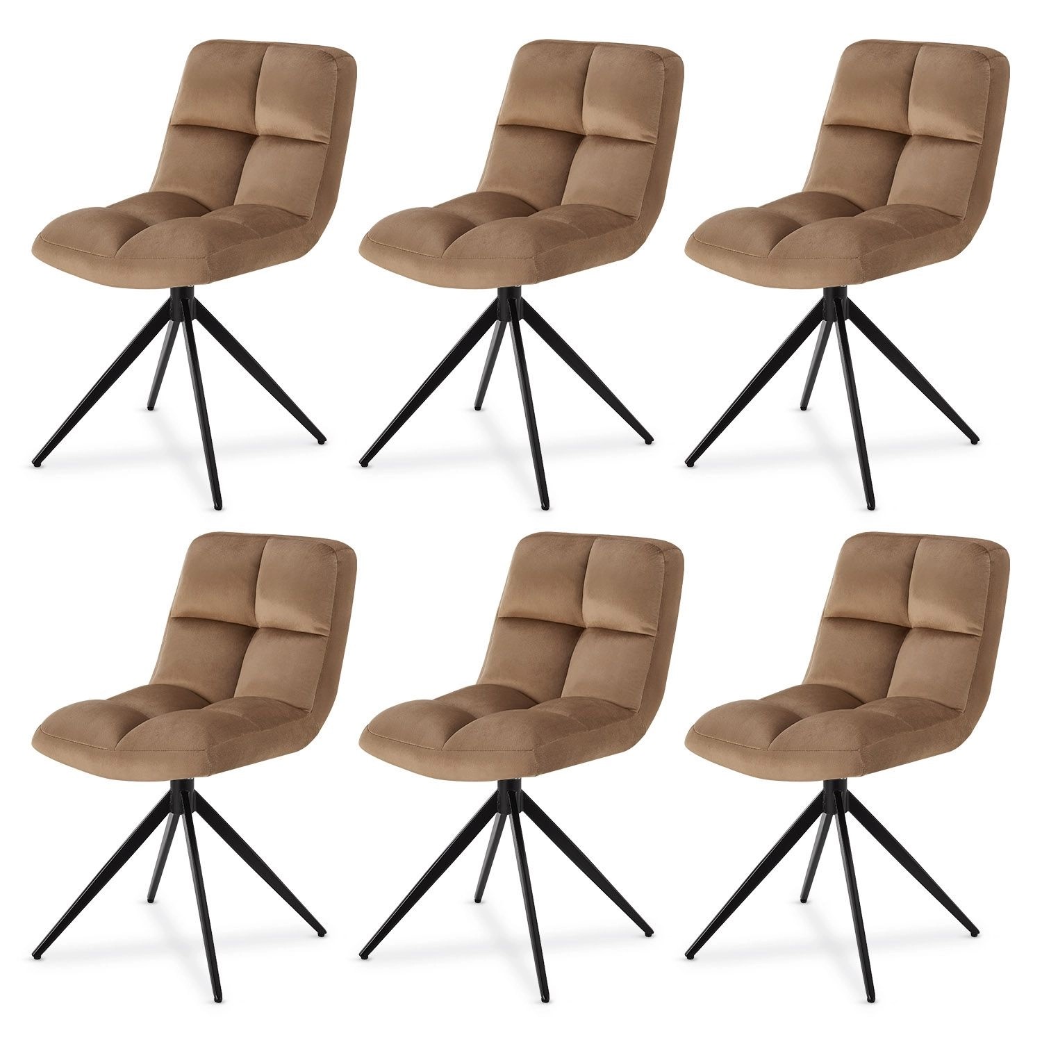 Juskys Drehstuhl Dallas 6er Set Samt Hellbraun günstig online kaufen