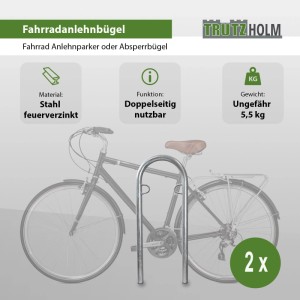 2er Set TRUTZHOLM Fahrradanlehnbügel, Stahl feuerverzinkt, U-Form, zur Montage im Boden.
