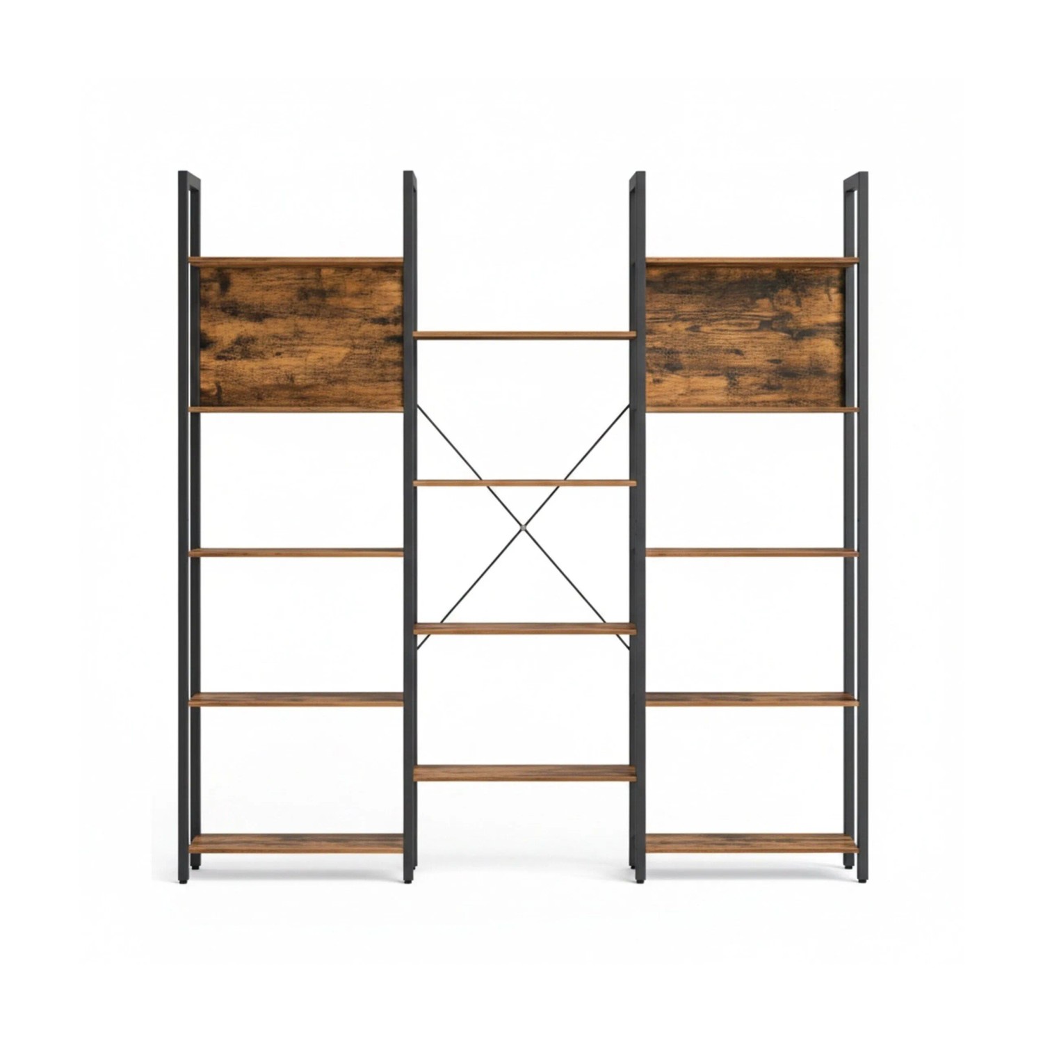 Relaxdays Bücherregal mit 14 Ablagen MDF Eisen Vintagebraun Teilbar Kippschutz 166 x 158 x 24 cm 21 kg